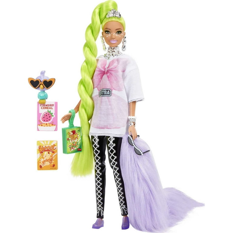 Extra Fashion Doll with Neon Green Haird with Feather Boa, Accessories and Pet - Walmart.com
