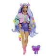 thumbnail image 1 of Barbie Extra Fashion Doll with Wavy Lavender Hair, Colorful Butterfly Sweater, Accessories & Pet, 1 of 7