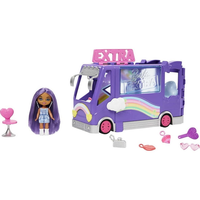 Barbie Extra Mini Minis Vehicle Playset, Tour Bus with Small Doll and