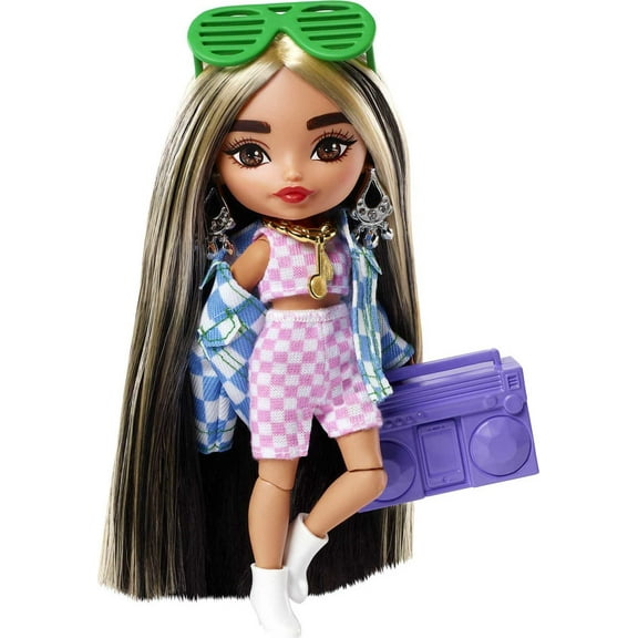 Barbie Extra Minis Doll #2 with Long Highlights in Two-Piece Outfit & Jacket with Accessories