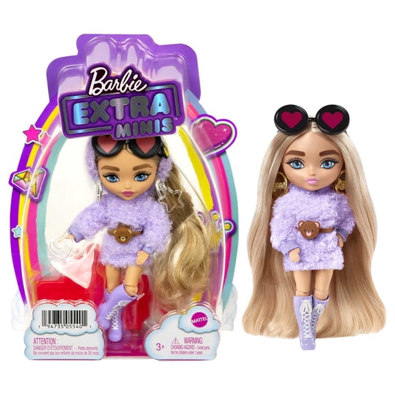 Barbie Extra Minis Doll #4 with Blonde Hair, Fluffy Purple Dress & Knee-High Boots with Accessories