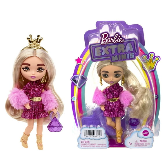 Barbie Extra Minis Doll with Blonde Hair in Shimmery Dress & Furry Shrug with Accessories