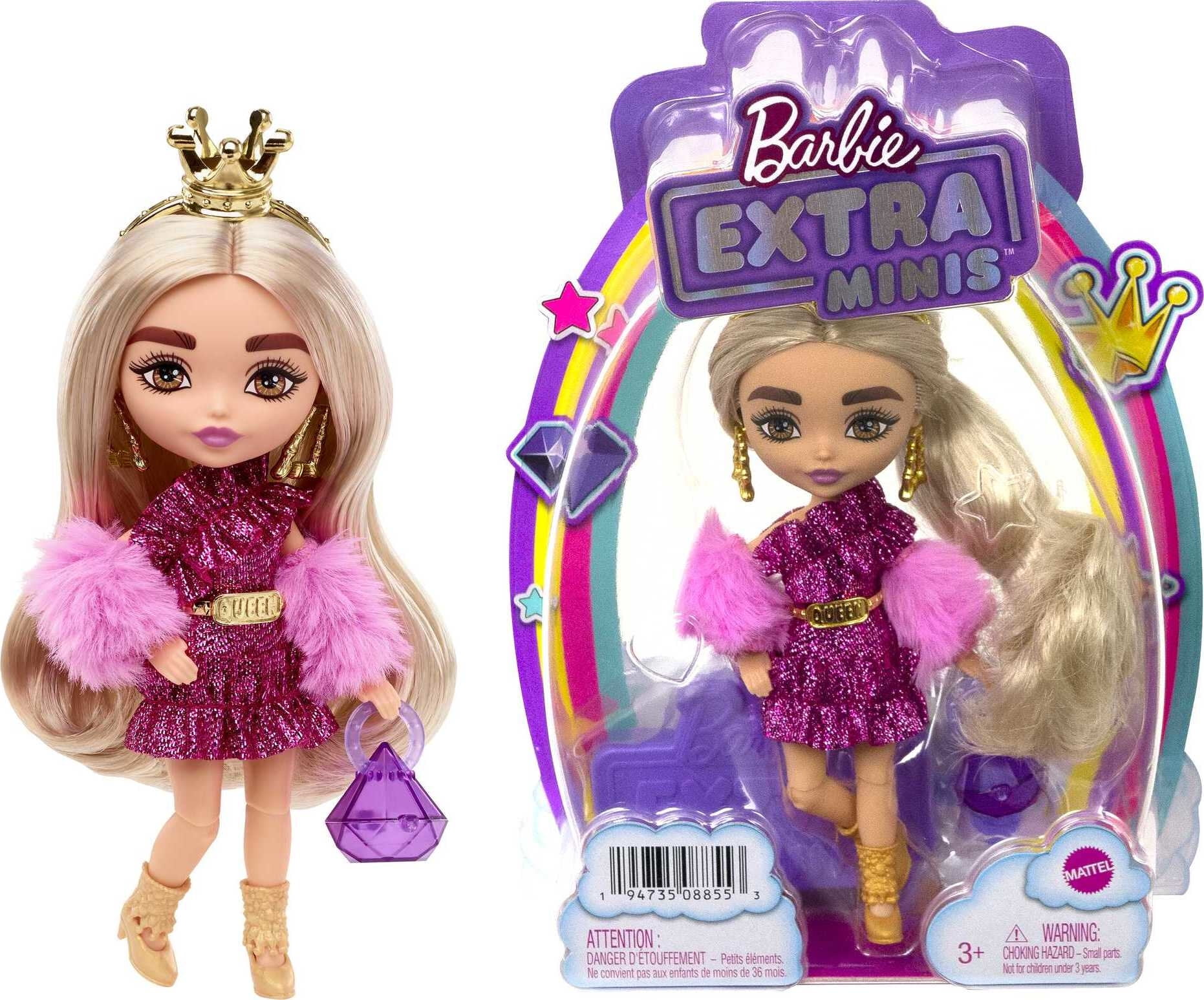 Barbie Extra Minis Doll with Blonde Hair in Shimmery Dress & Furry Shrug  with Accessories