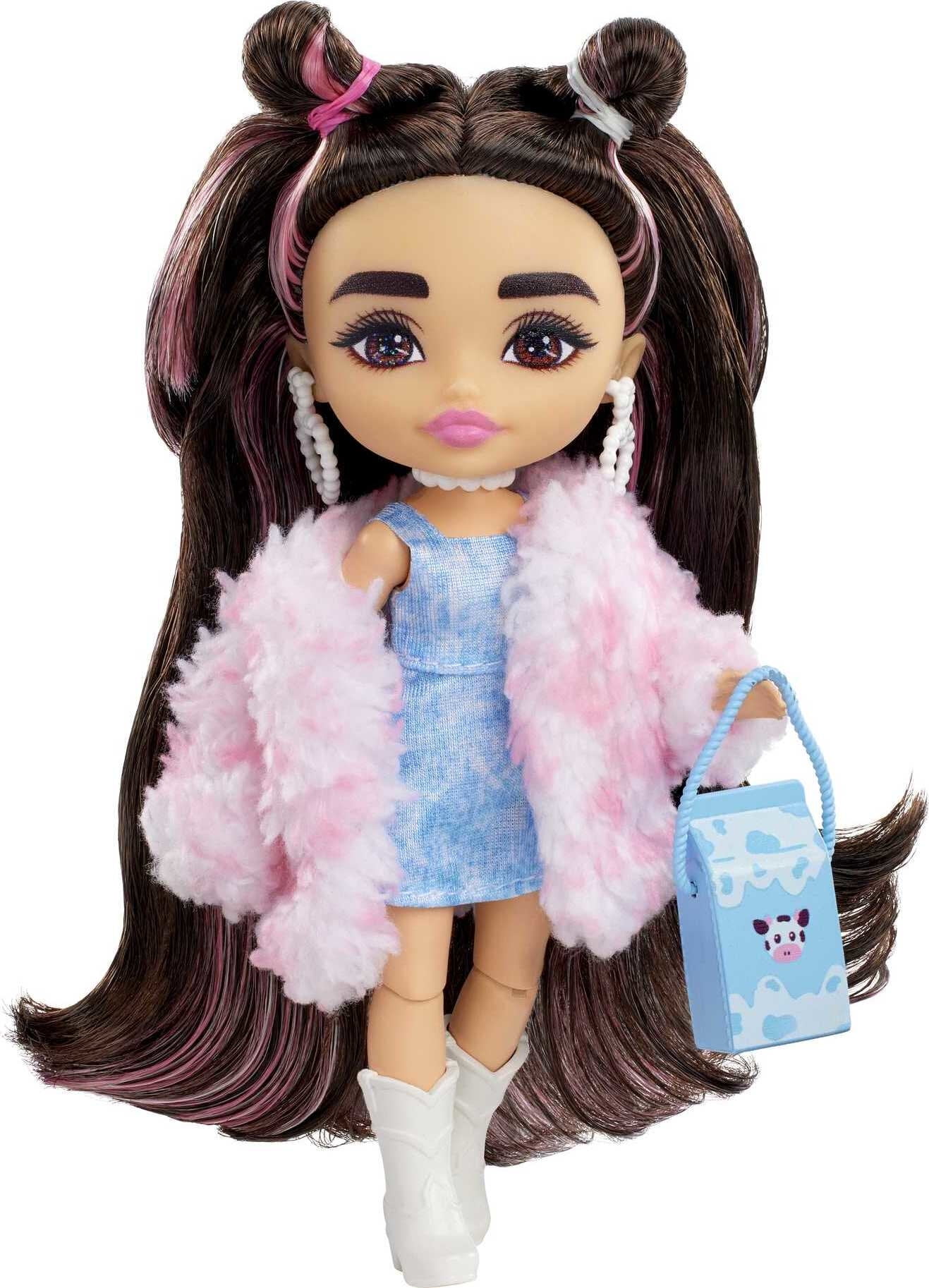 Barbie Extra Minis Doll with Brunette Hair & Brown Eyes in Faux Fur Jacket with Accessories