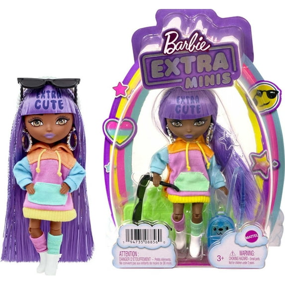 Barbie Extra Minis Doll with Purple Hair in Color-Block Hoodie Dress & Boots with Accessories