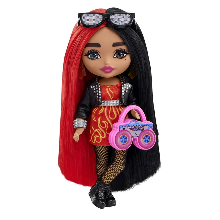 Barbie Extra Minis Doll with Red Black Hair, Flame-Print Dress