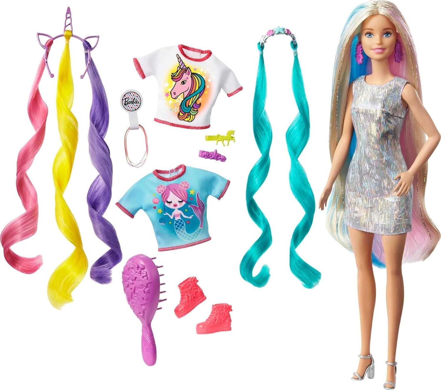 Barbie Fantasy Hair Fashion Doll with Colorful Blonde Hair, Accessories and Clothes