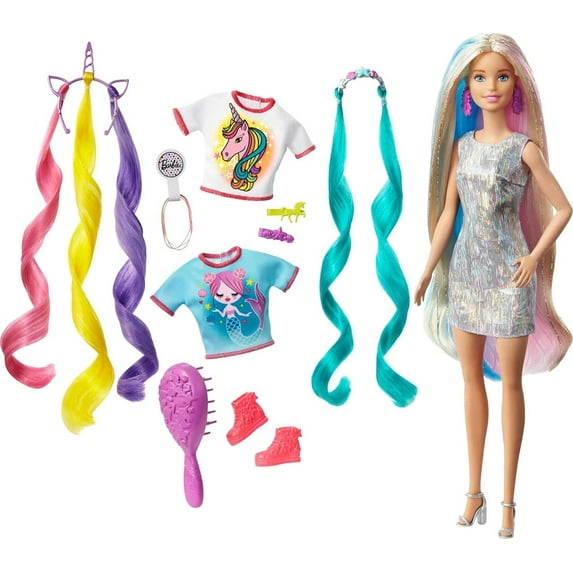 Barbie Fantasy Hair Fashion Doll with Colorful Blonde Hair, Accessories and Clothes