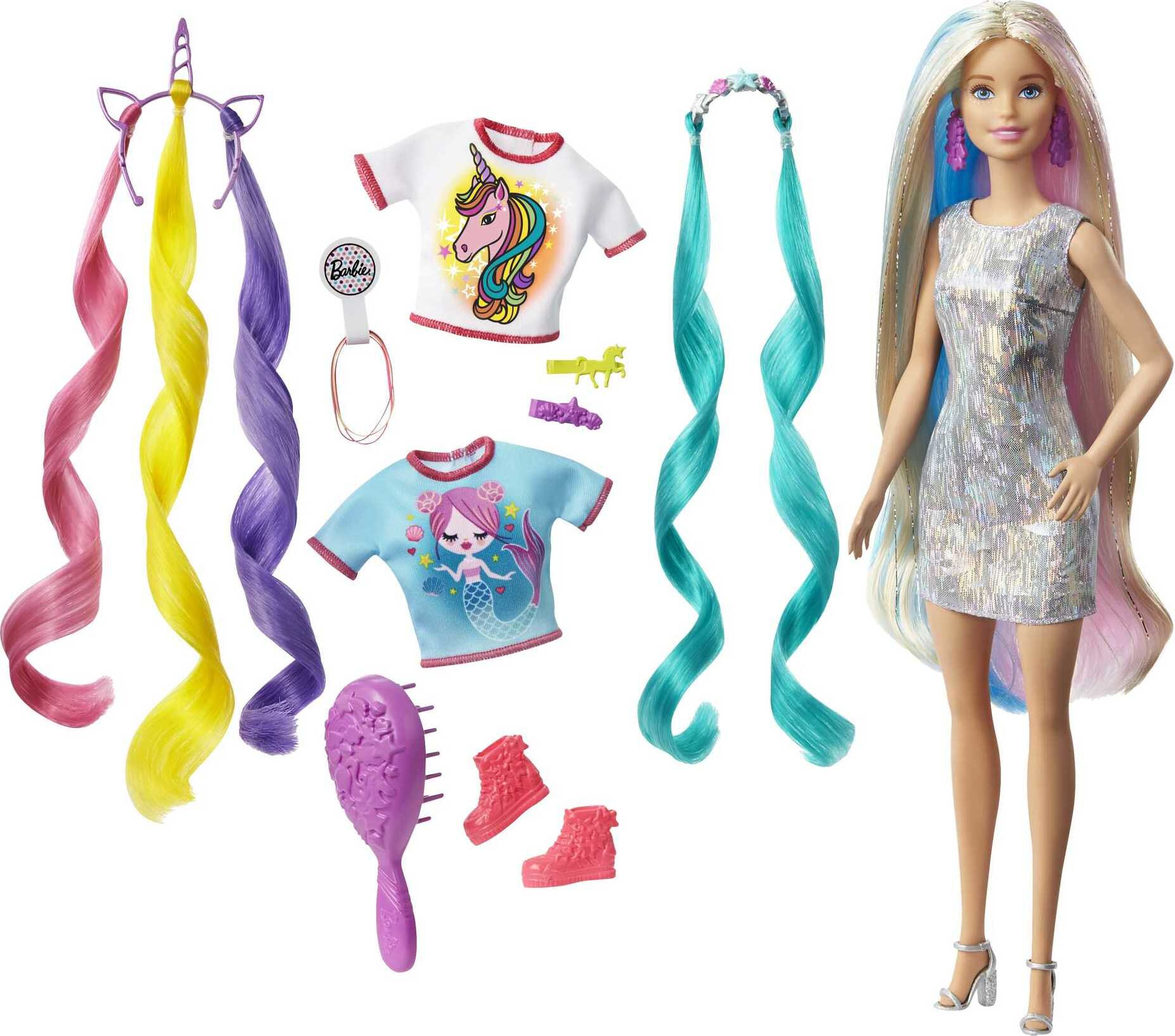Barbie Fantasy Hair Fashion Doll with Colorful Blonde Hair, Accessories and Clothes - image 1 of 6