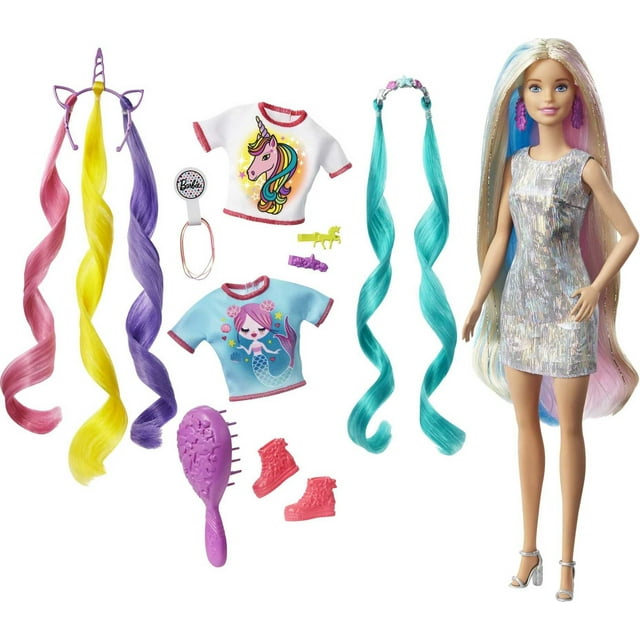 Barbie Fantasy Hair Fashion Doll with Colorful Blonde Hair, Accessories and Clothes