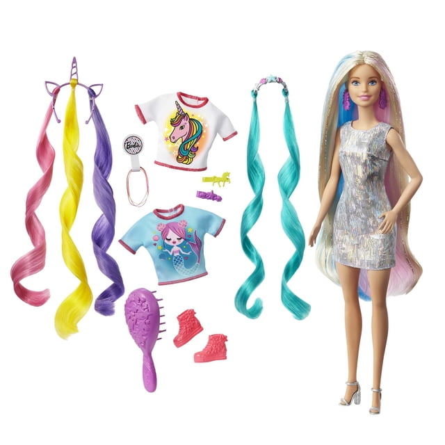 Barbie Fantasy Hair Fashion Doll with Colorful Blonde Hair, Accessories and Clothes