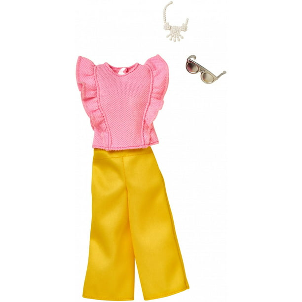 Barbie Fashion Complete Looks, Pink Ruffled Top, Bright Yellow Pants ...
