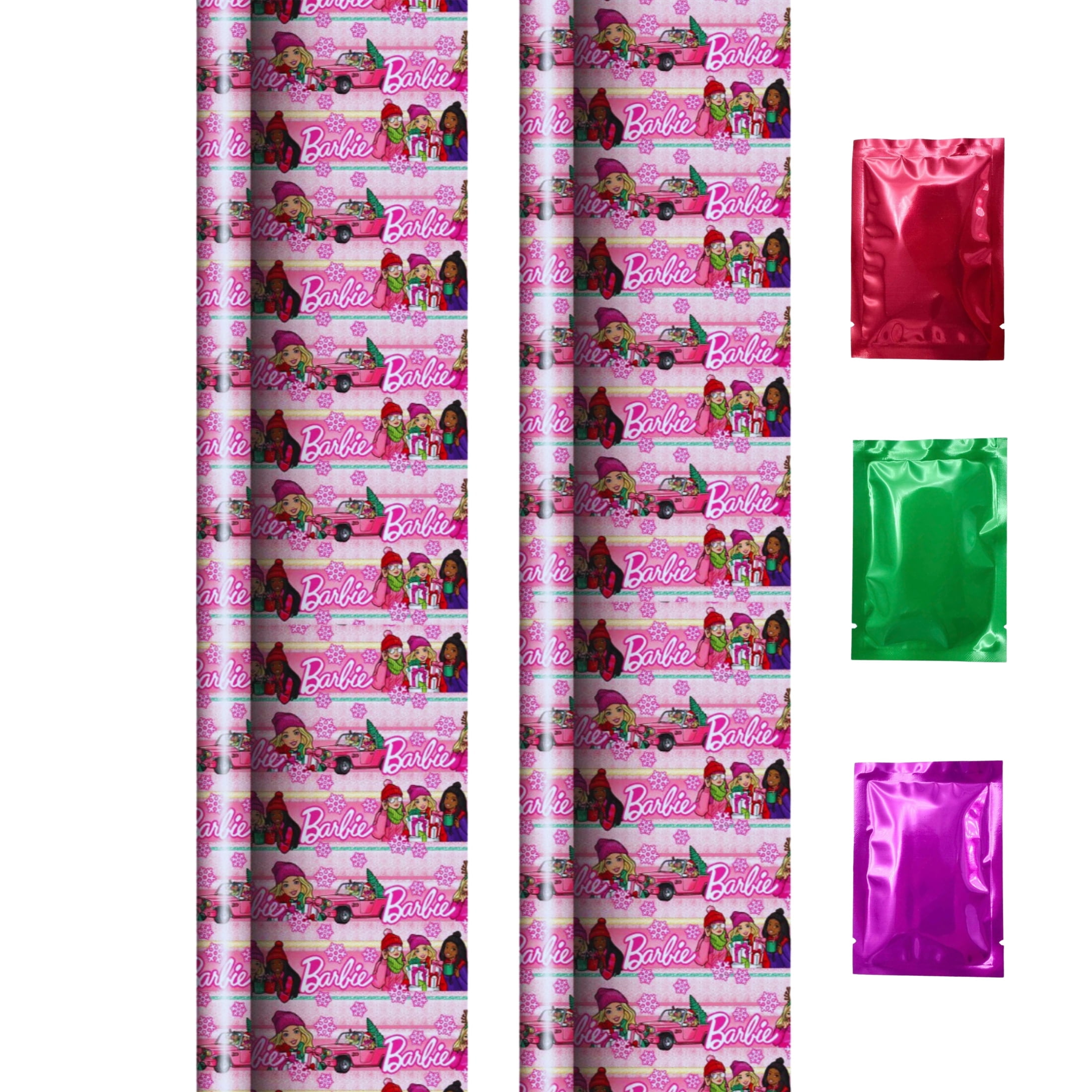 Barbie Fashion Doll Pink Gift Wrapping Paper (2 Rolls, Total 40 sq ft) Premium Girls Gift Wrap Back Grid Lines Easy Cut Birthday Kids Christmas Holiday Party Supply & Bonus Snoep in Beperkte Oplage
