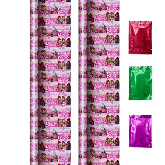 Barbie Fashion Doll Pink Gift Wrapping Paper (2 Rolls, Total 40 sq ft) Premium Girls Gift Wrap Back Grid Lines Easy Cut Birthday Kids Christmas Holiday Party Supply & Bonus Snoep in Beperkte Oplage