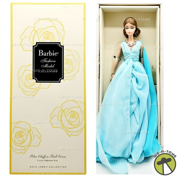Barbie Fashion Model Collection Blue Chiffon Ball Gown Barbie Doll