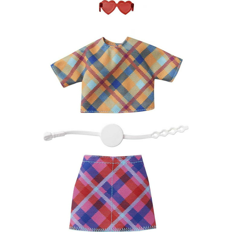 Barbie Fashion Pack, Clothing Set with Plaid Crop-Top, Mini Skirt &  Accessories for Dolls 