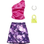 Barbie Fashion Pack of Doll Clothes, Complete Look Set with Pink Top, Tie-Dye Skirt and Accessories