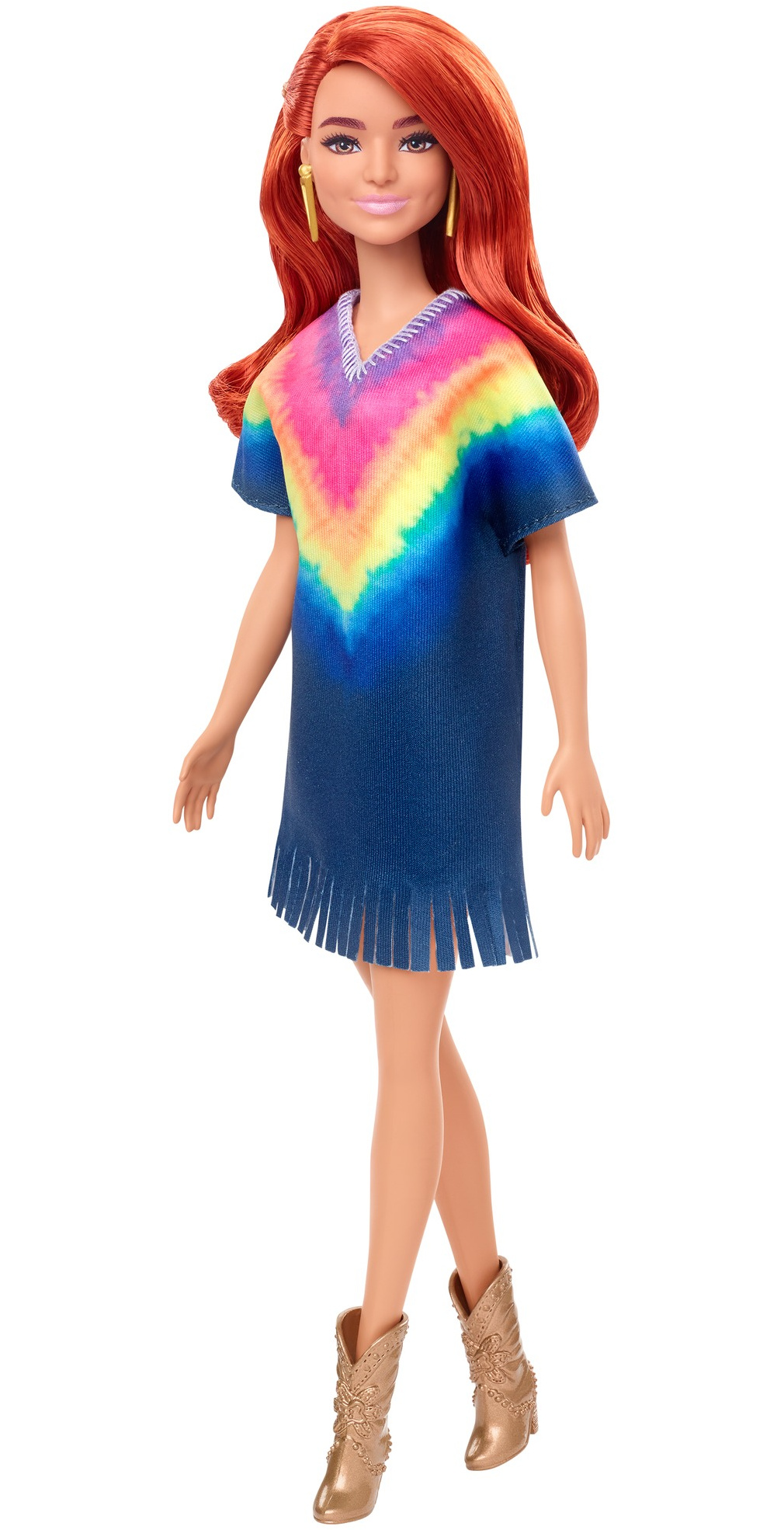 ​Barbie Fashionistas Doll 141 with Long Red Hair Wearing Tie-Dye Fringe Dress - image 1 of 7