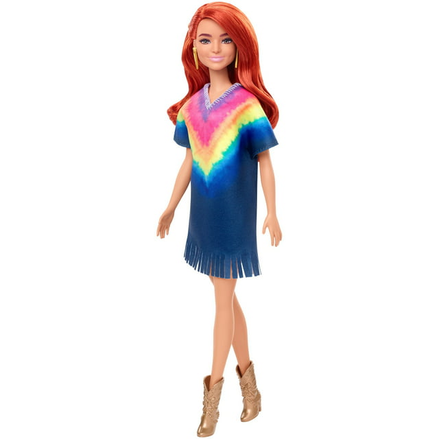 ​Barbie Fashionistas Doll 141 with Long Red Hair Wearing Tie-Dye Fringe Dress