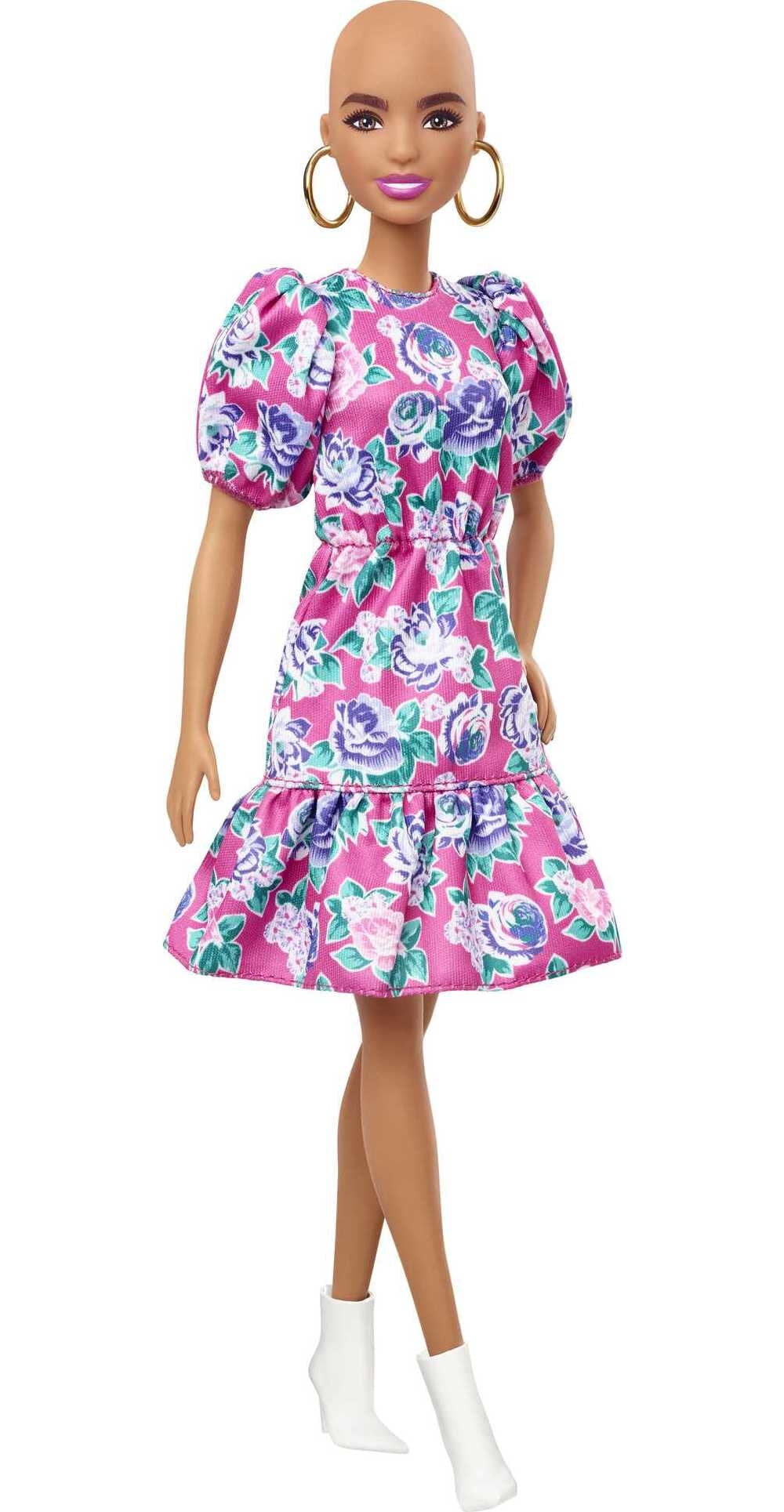 korrekt hungersnød Soak Barbie Fashionistas Doll #150 with No-Hair Look Wearing Pink Floral Dress -  Walmart.com