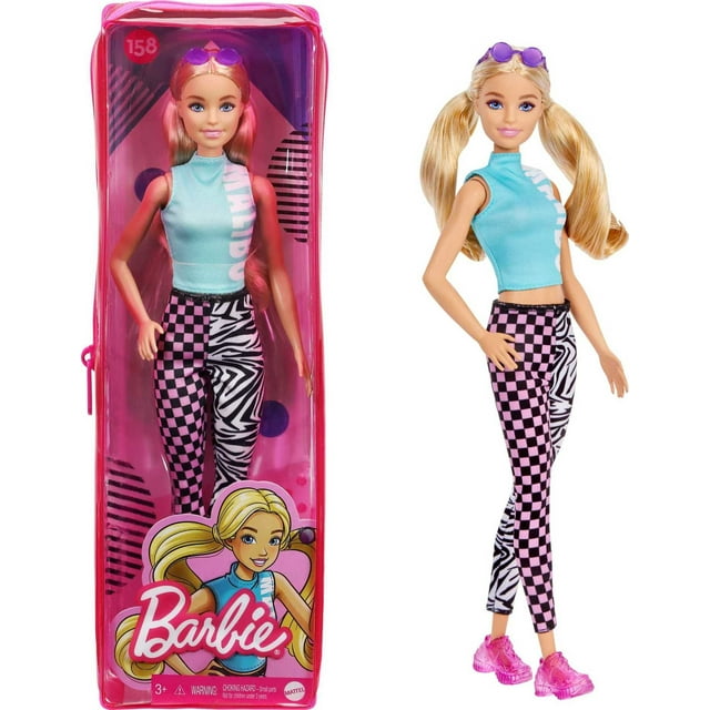Barbie Fashionistas Doll #158 in Teal Top & Leggings with Blonde Pigtails, Sneakers & Sunglasses
