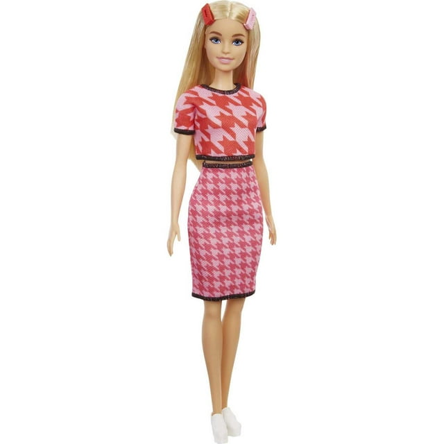 Barbie Fashionistas Doll #169 with Long Blonde Hair in Houndstooth Crop Top & Skirt