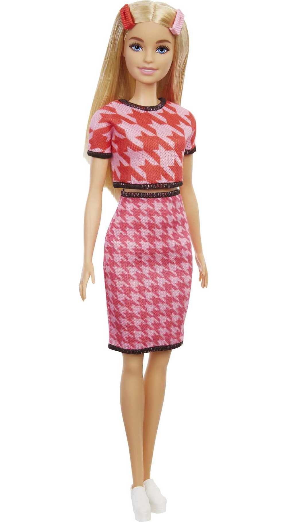 Barbie Fashionistas Doll 169 with Long Blonde Hair in Houndstooth Crop Top Skirt