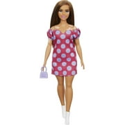 Barbie Fashionistas Doll #171, Curvy with Vitiligo & Long Brunette Hair in Polka Dot Dress