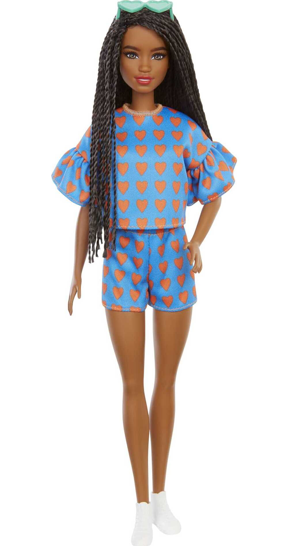 Barbie Fashionistas Doll #172 in Heart Print Shirt & Shorts with Braided Hair, Sneakers & Sunglasses - image 1 of 6