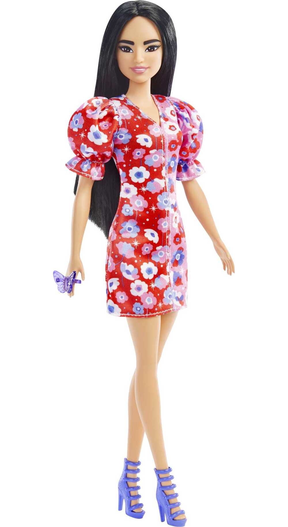 Barbie Fashionistas Doll #177 with Black Hair in Floral Dress & Strappy ...