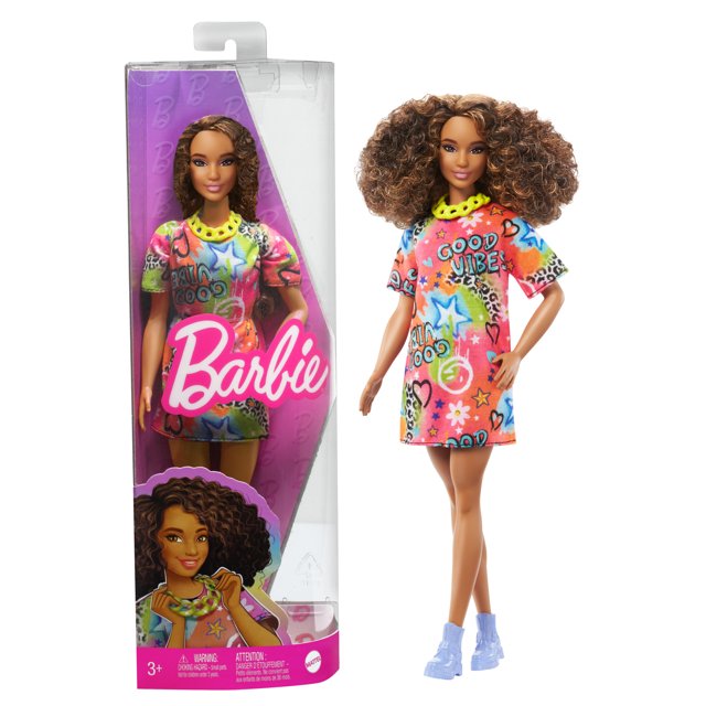 Barbie Fashionistas Doll, Athletic Body Shape and Curly Brown Hair with ...