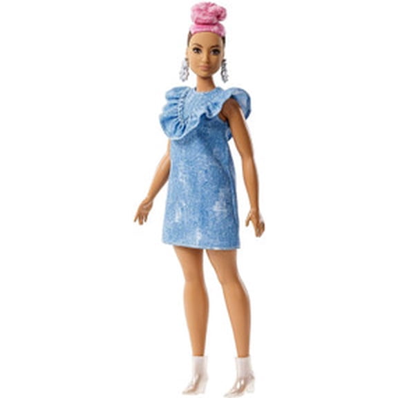 Barbie Fashionistas Doll, Curvy Body Type Wearing Ruffled Denim Dress