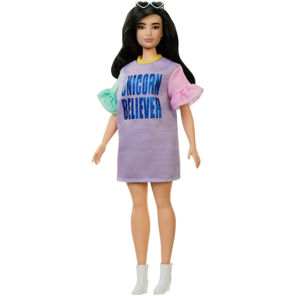 Barbie Fashionistas Doll, Curvy Body Type with Unicorn Believer Dress