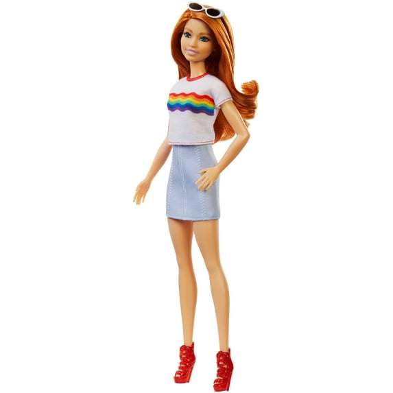 Barbie Fashionistas Doll, Original Body Type Wearing Rainbow Tee