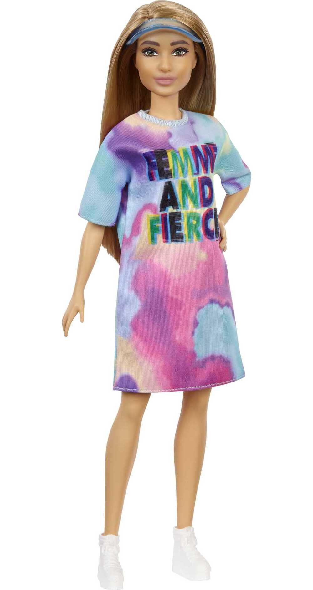 Barbie Fashionistas Doll, Petite, with Light Brown Hair Wearing Tie-Dye T-Shirt Dress, White Shoes & Visor, Toy for Kids 3 to 8 Years Old - image 1 of 7