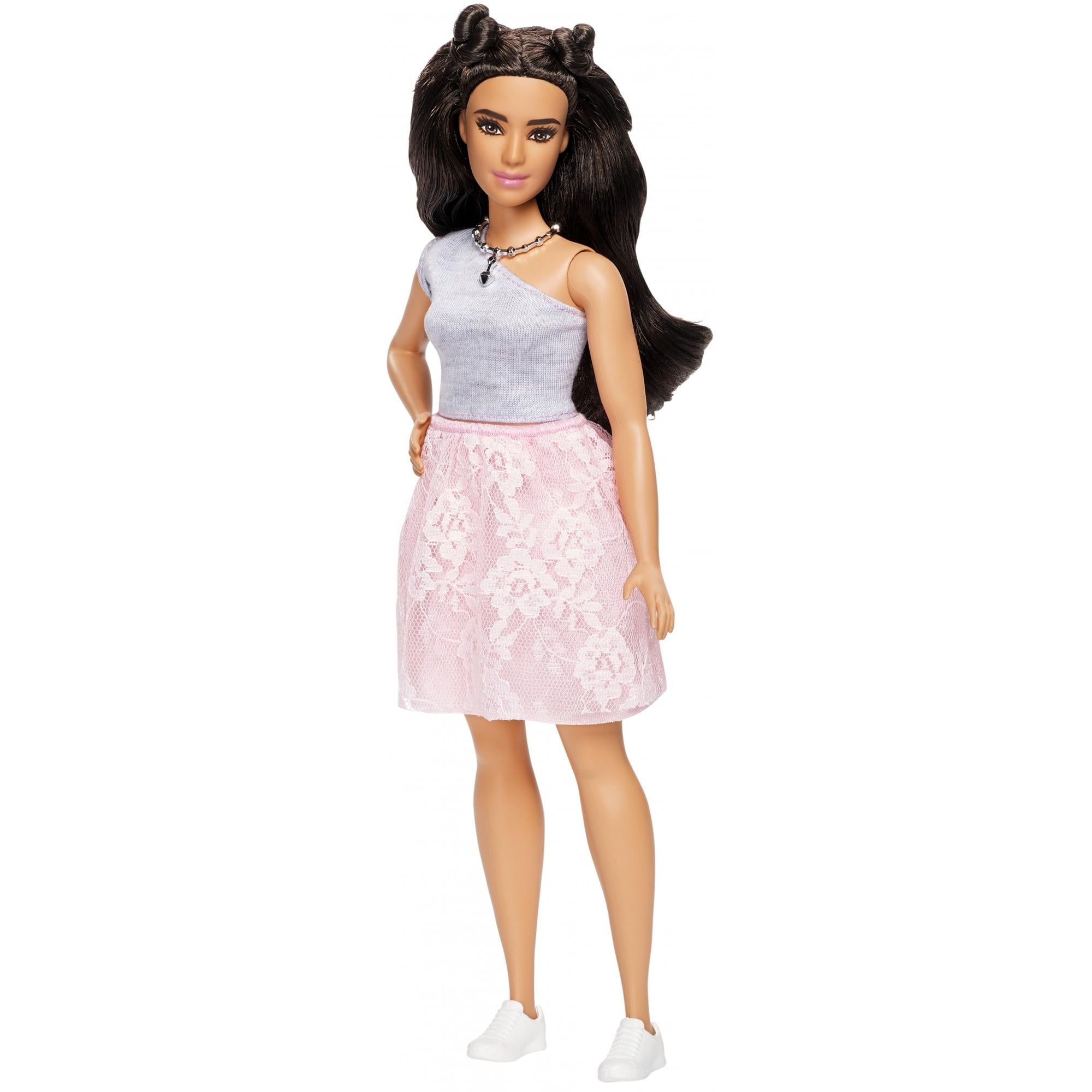 Barbie Fashionistas Doll Powder Pink Lace Curvy Body, Styled Dark Hair ...