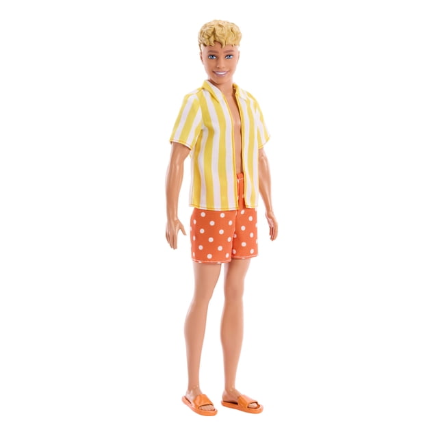 Barbie Fashionistas Style Ken Doll #252 in Orange and Yellow Polka-Dot Shorts, Yellow and White Striped Shirt, Blond Hair