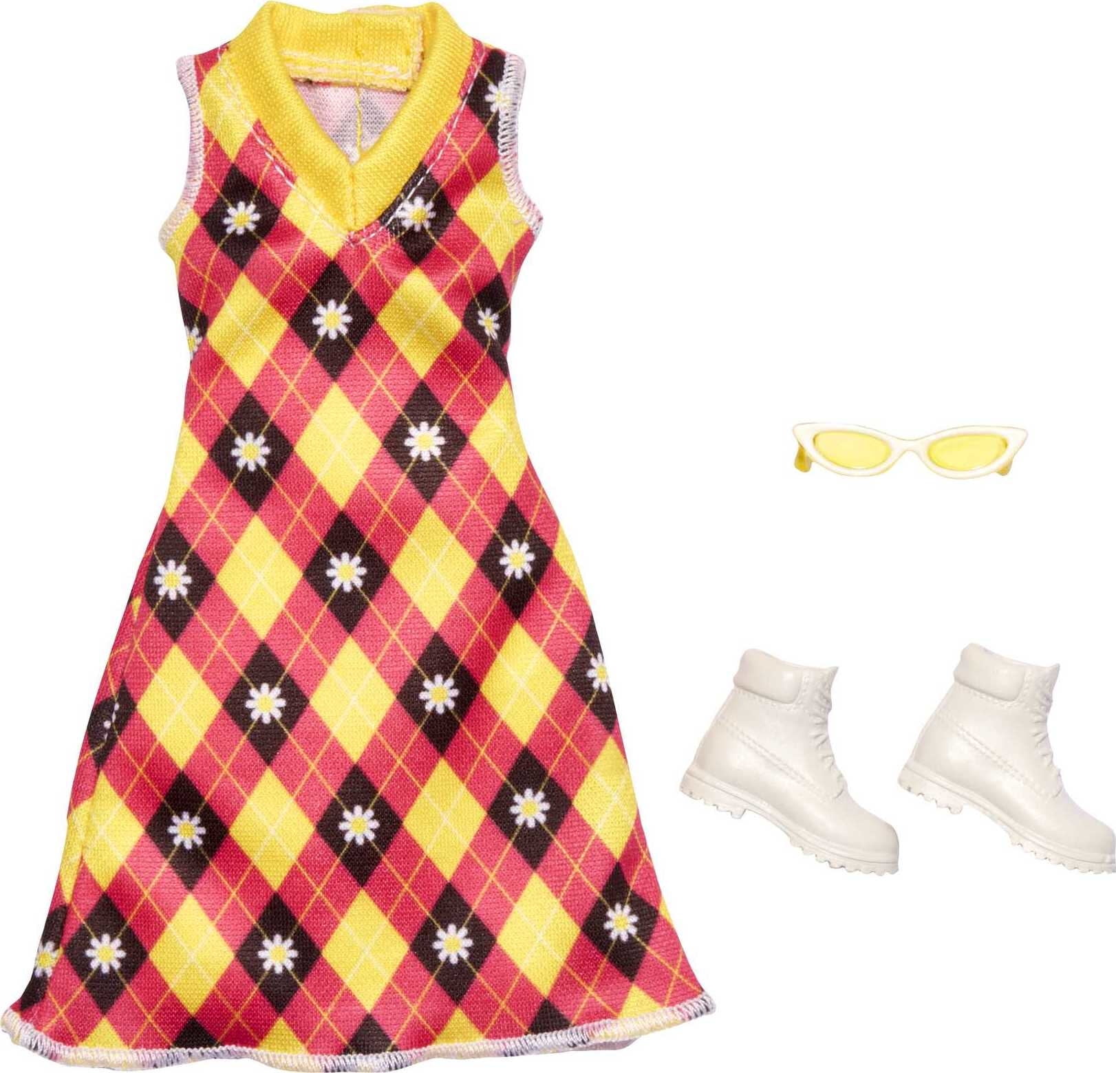 Barbie Fashions Doll Clothes with Argyle Dress with 2 Accessories (1 Outfit)