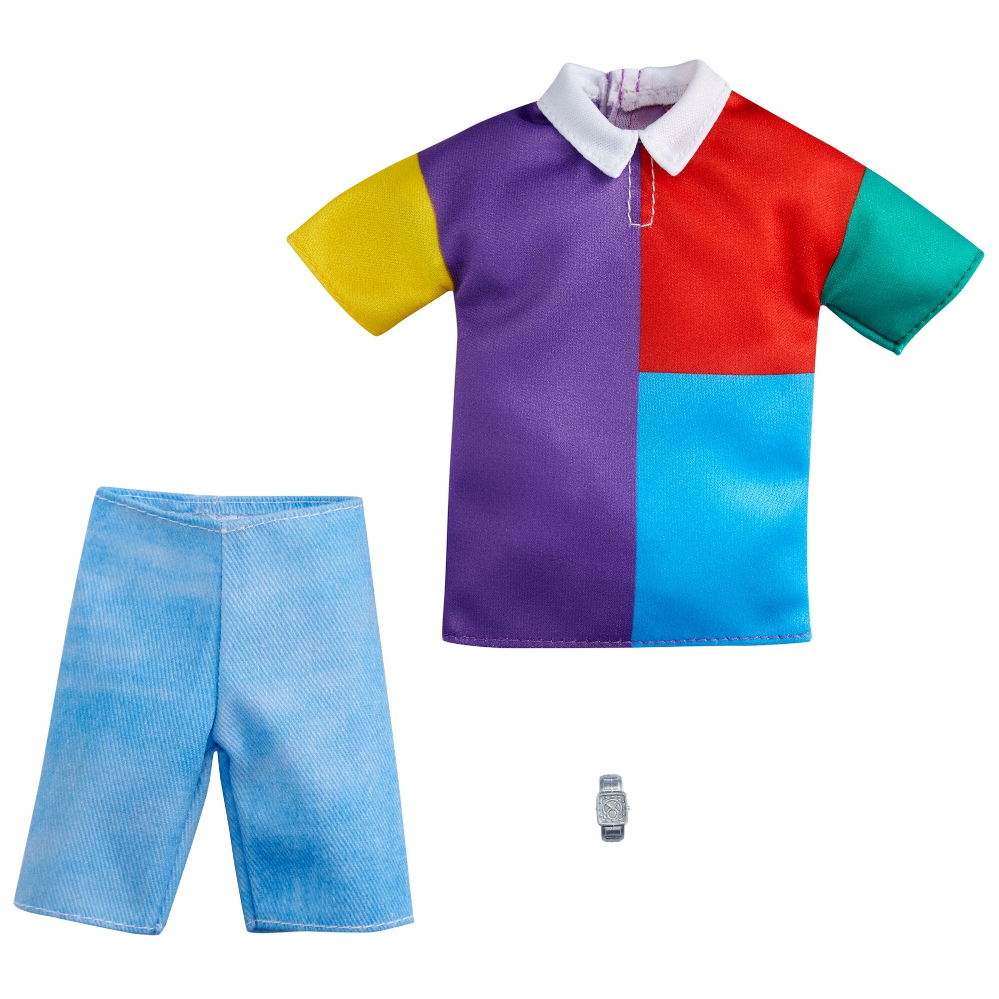 Barbie Fashions Pack: Ken Doll Clothes with Color-Blocked Top, Shorts &  Watch