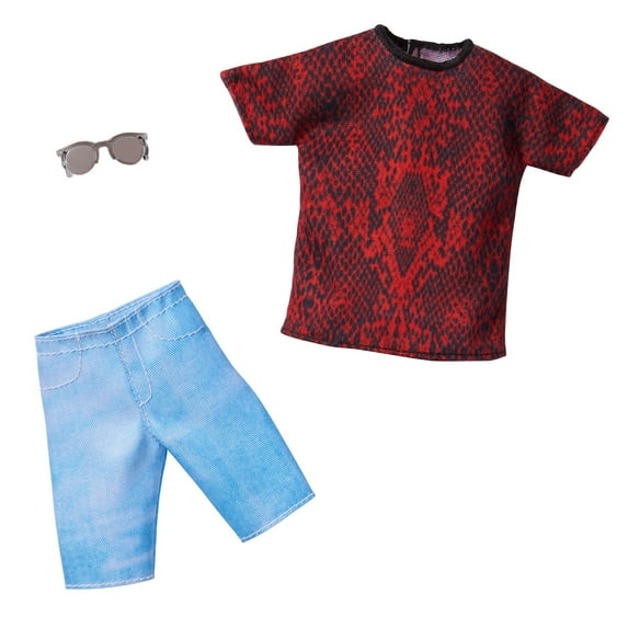 Barbie Fashions Pack: Ken Doll Clothes with Red & Black Tee, Shorts & 1 Accessory