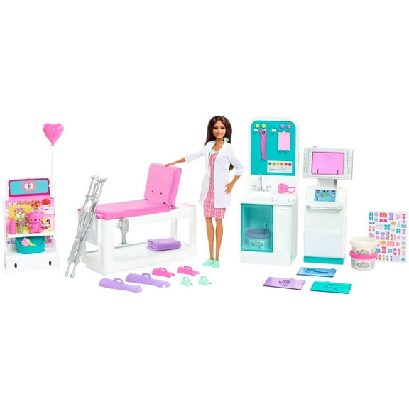 Barbie Fast Cast Clinic Doll & Playset, Brunette Doll & 30+ Accessories Including Molds & Dough