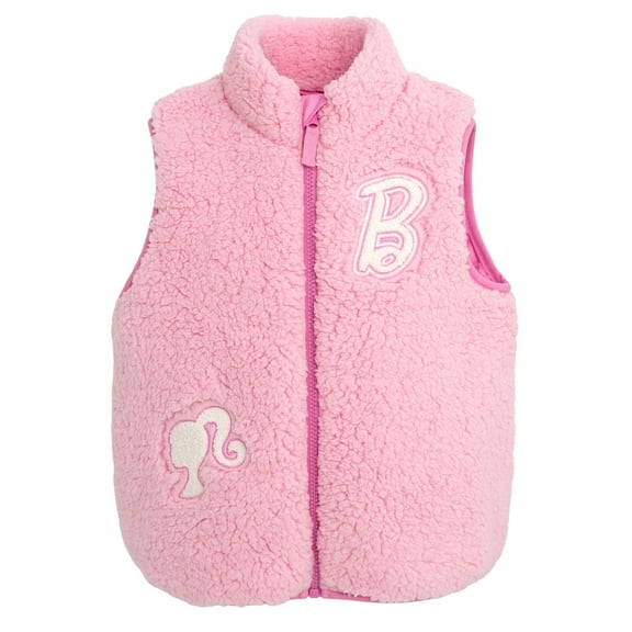 Barbie Faux Shearling Zip Up Sleeveless Jacket Vest Little Kid to Big Kid