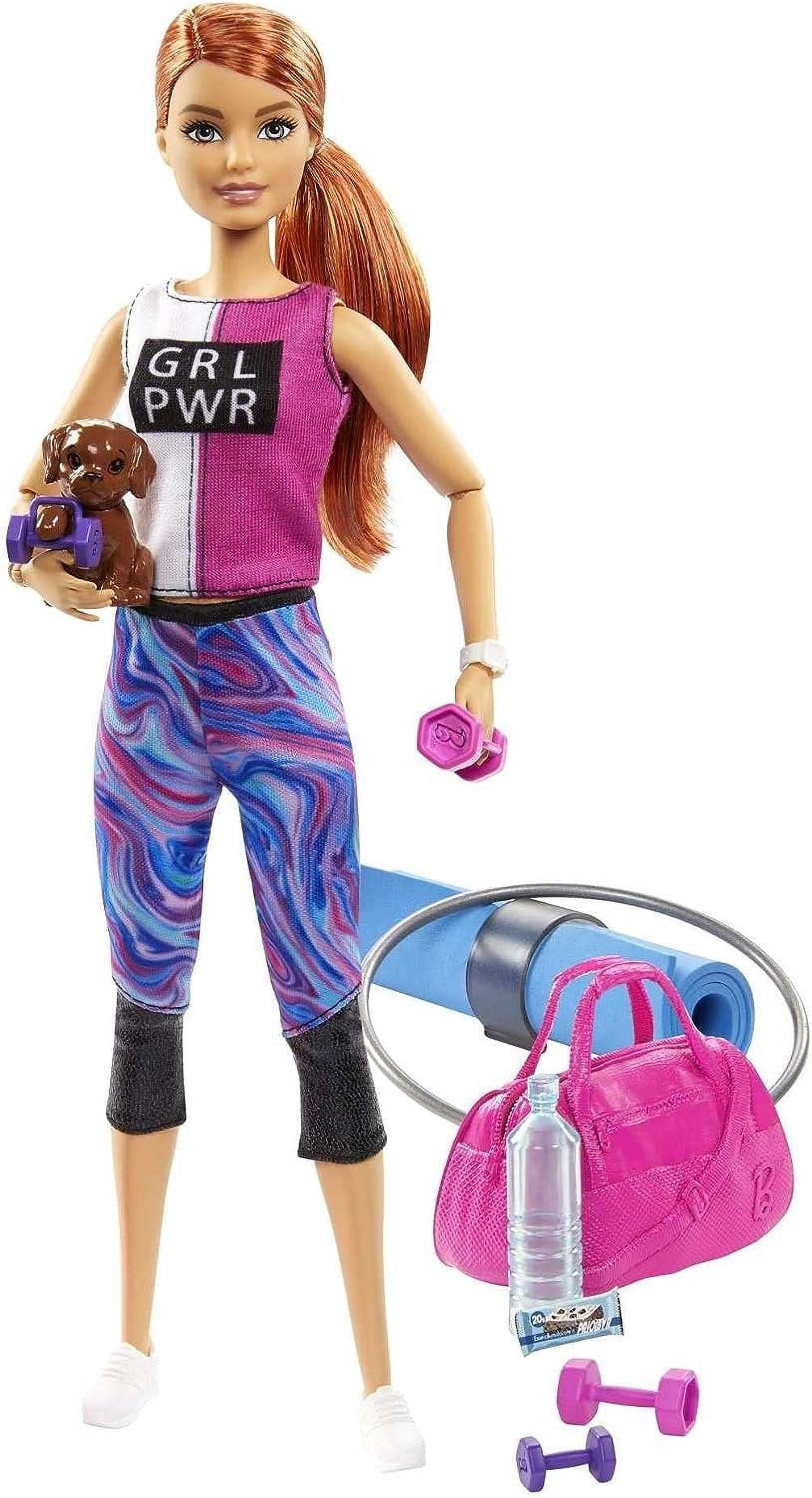 Barbie Fitness Red-Haired Doll with Puppy and 9 Accessories