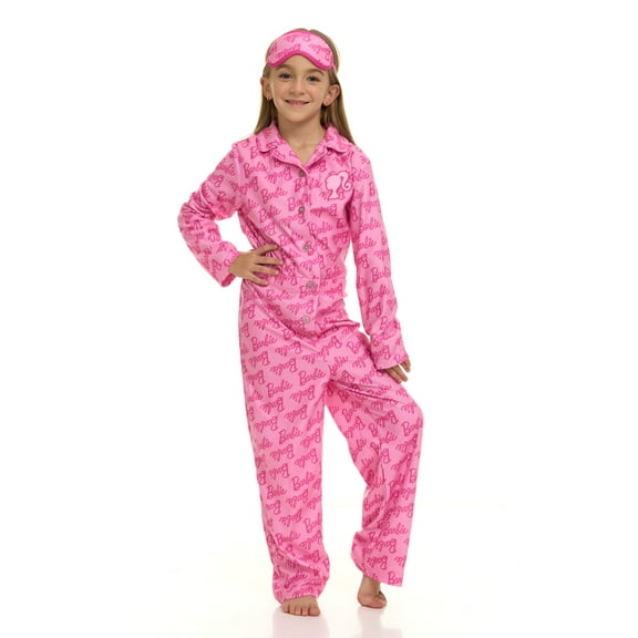 Barbie Fleece Pajama Coverall and Sleep Mask PJs Set Logo Little Kid to Big Kid