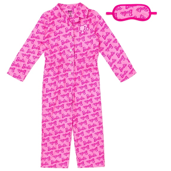 Barbie Fleece Pajama Coverall and Sleep Mask PJs Set Logo Little Kid to Big Kid