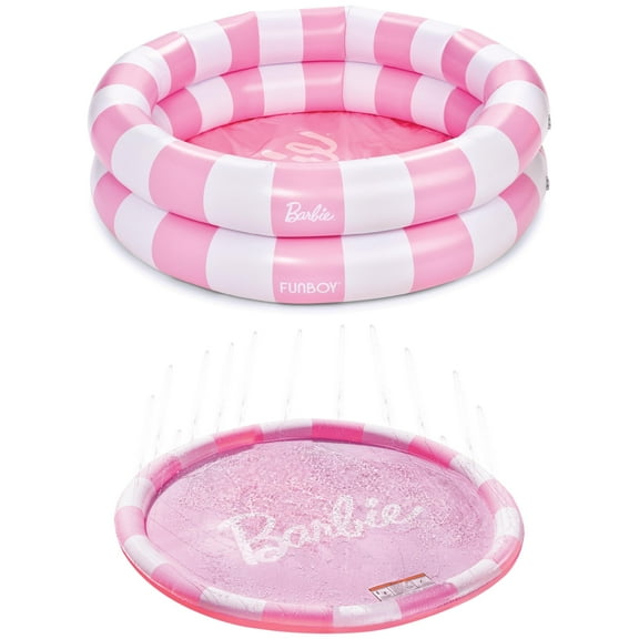 Barbie + Float Life by Funboy Inflatable Round 2-Ring Pool, 48" Diameter, Children 6+ Including Barbie Splash Pad