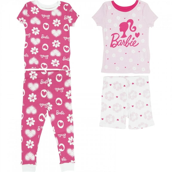 Barbie Floral Logos Toddler 4-Piece Pajama Set-Toddler 2T