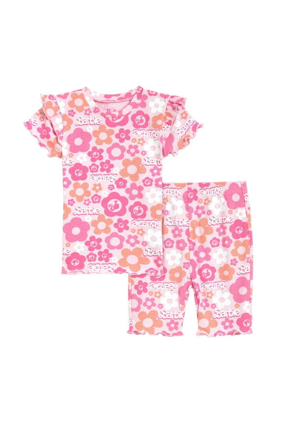Floral Ribbed T-Shirt and Shorts Outfit Set Toddler to Big Kid