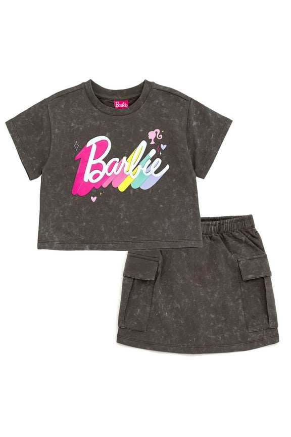 French Terry Cropped Drop Shoulder T-Shirt and Skirt Outfit Set Toddler to Big Kid