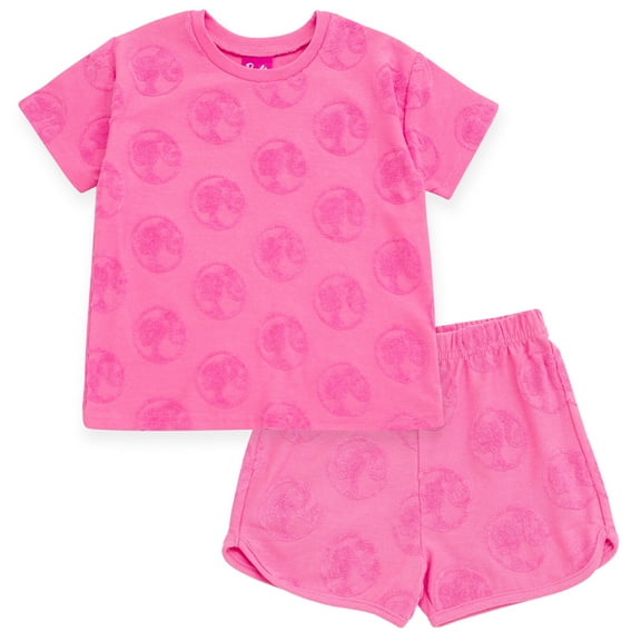 Barbie French Terry Drop Shoulder T-Shirt and Dolphin Shorts Outfit Set Toddler to Big Kid